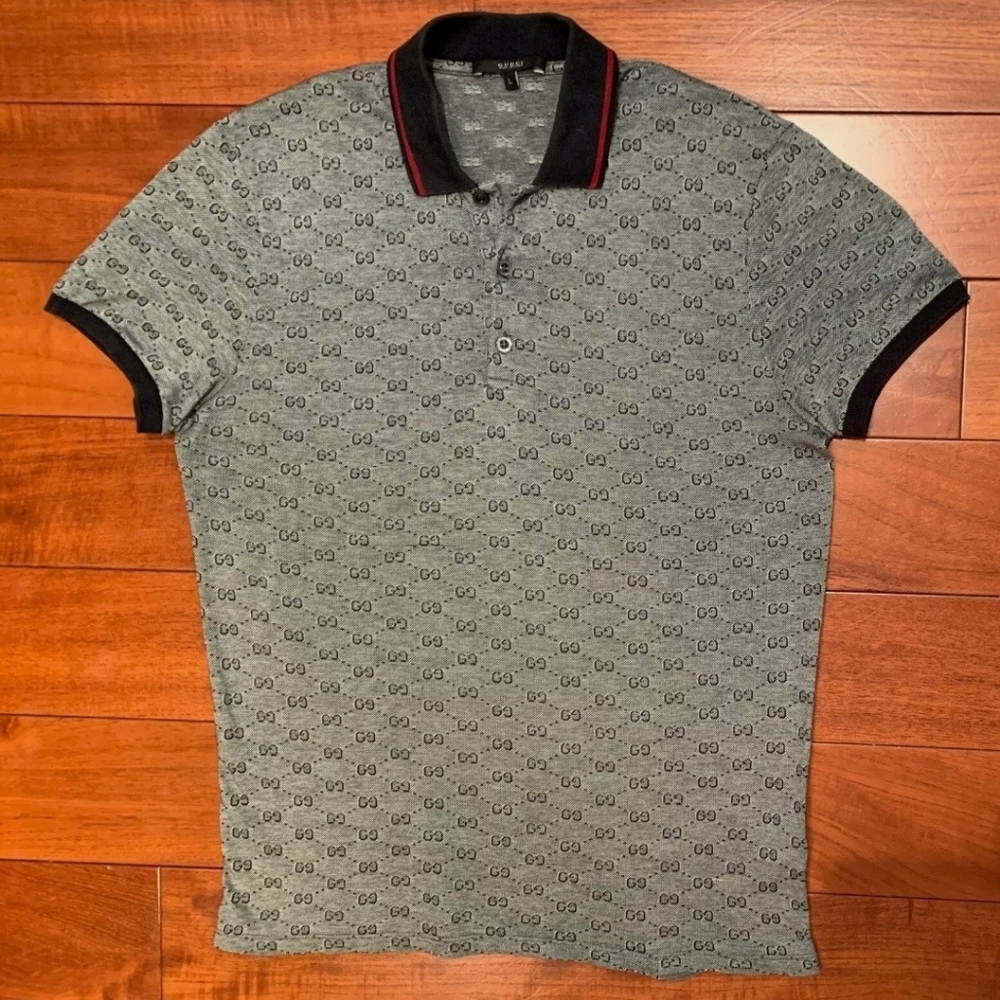 Gucci Authentic GG Monogram Gray Polo Shirt
